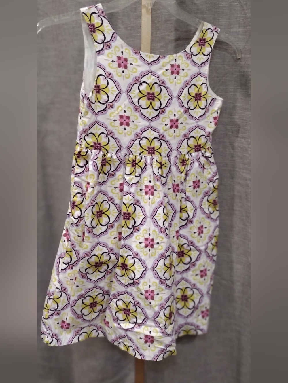 Girls Floral Print White, Yellow & Purple Sleeveless Dress